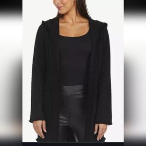 Laundry By Shelli Segal Black Hooded Boucle Jacket Size Small